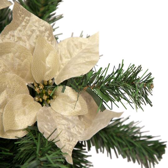 32" Unlit Gold Poinsettia, Pine Cone & Ball Teardrop Swag